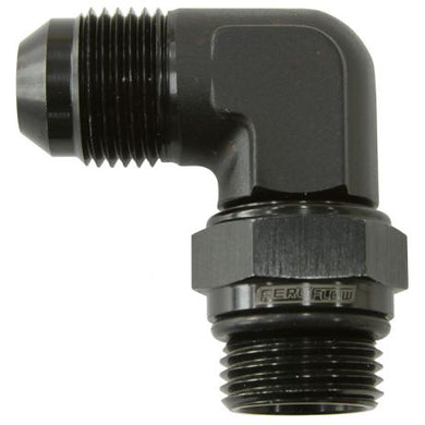 90° ORB Swivel to Male Flare Adapter -8AN to -6AN
 Black Finish